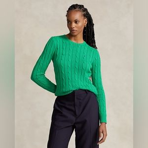 Ralph Lauren Cable-Knit Cotton Crewneck Sweater Green